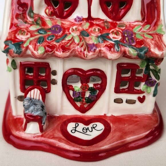 Blue Sky Clayworks Valentines Hearts & Roses Cottage Tealight Candle House New - Picture 4 of 9